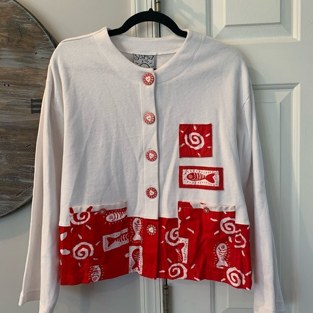 Vintage Surya Red & White Jacket & Top Set sz M